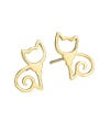 thumb Brass Holllow Cat Cute Stud Earring 2