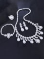 thumb Brass Cubic Zirconia  Luxury Water Drop  Ring Earring Bangle And Necklace Set 3
