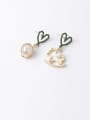 thumb Zinc Alloy Imitation Pearl White Heart Cute Drop Earrings 2