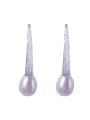 thumb 925 Sterling Silver Imitation Pearl Geometric Minimalist Drop Earring 2