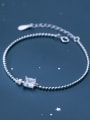 thumb 925 Sterling Silver Cubic Zirconia White Square Minimalist Beaded Bracelet 0