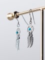 thumb 925 Sterling Silver Turquoise Feather Vintage Hook Earring 3