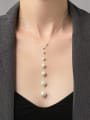 thumb 925 Sterling Silver Imitation Pearl Tassel Minimalist Lariat Necklace 1