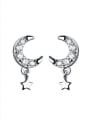 thumb Brass Cubic Zirconia Moon Minimalist Drop Earring 0