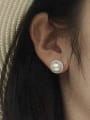 thumb 925 Sterling Silver Imitation Pearl Geometric Vintage Stud Earring 2