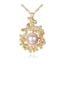 thumb 925 Sterling Silver Freshwater Pearl Zircon flower pendant Necklace 0