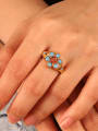 thumb Brass Turquoise Flower Vintage Band Ring 1