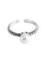 thumb 925 Sterling Silver Imitation Pearl Round Vintage Band Ring 0