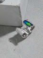 thumb 925 Sterling Silver Glass Stone Geometric Vintage Band Ring 1