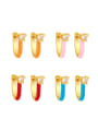 thumb Brass Multi Color Enamel Heart Vintage Huggie Earring 0