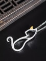 thumb 925 Sterling Silver Simple Cute Hollow Line Cat Pendant Necklace 1