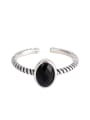 thumb 925 Sterling Silver Obsidian Oval Vintage Band Ring 0