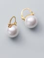 thumb 925 Sterling Silver Imitation Pearl Round Ball Minimalist Stud Earring 0