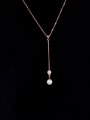 thumb Titanium Imitation Pearl White Tassel Minimalist Lariat Necklace 0