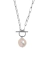 thumb 925 Sterling Silver Imitation Pearl Geometric Vintage Necklace 0