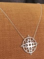 thumb 925 Sterling Silver Simple Hollow Round Flower Pendant Necklace 0