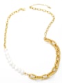 thumb Brass Imitation Pearl Geometric Hip Hop Asymmetrical Chain Necklace 0