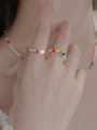 thumb 925 Sterling Silver Bead Multi Color Smiley  Square Minimalist Band Ring 1