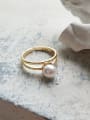 thumb 925 Sterling Silver Imitation Pearl Double Round Minimalist Free Size Ring 0