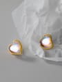 thumb 925 Sterling Silver Lampwork Stone Heart Minimalist Stud Earring 0