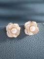 thumb Brass Cubic Zirconia Shell Flower Artisan Stud Earring 1