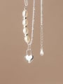 thumb 925 Sterling Silver Freshwater Pearl Heart Minimalist Asymmetric chain Necklace 2