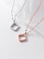 thumb 925 Sterling Silver  Minimalist Hollow Square Pendant Necklace 0