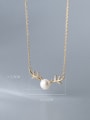 thumb 925 Sterling Silver Imitation Pearl Deer Minimalist Necklace 3