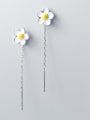thumb 925 Sterling Silver White Enamel Flower Minimalist Threader Earring 1