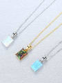 thumb 925 Sterling Silver Blue Opal simple Square Pendant Necklace 2