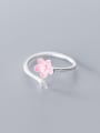thumb 925 Sterling Silver  Minimalist Enamel Pink Flower Free Size Ring 2