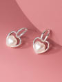 thumb 925 Sterling Silver Imitation Pearl Heart Minimalist Drop Earring 0