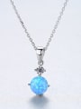 thumb 925 Sterling Silver Opal blue simple Square Pendant Necklace 2