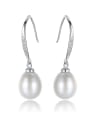 thumb 925 Sterling Silver Freshwater Pearl Oval Trend Hook Earring 0