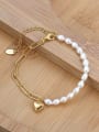 thumb 925 Sterling Silver Freshwater Pearl Heart Minimalist Asymmetrical Chain Link Bracelet 2