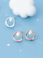thumb 925 Sterling Silver Imitation Pearl White Geometric Minimalist Stud Earring 3