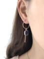 thumb 925 Sterling Silver Blue Acrylic Tassel Minimalist Threader Earring 1