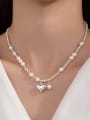thumb 925 Sterling Silver Freshwater Pearl Heart Vintage Beaded Necklace 1