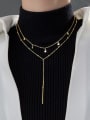 thumb 925 Sterling Silver Tassel Minimalist  Double Layer Chain Lariat Necklace 2