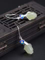 thumb 925 Sterling Silver Jade Flower Vintage Hook Earring 2