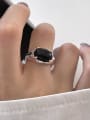 thumb 925 Sterling Silver Obsidian Flower Vintage Band Ring 2