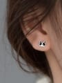 thumb 925 Sterling Silver Cute  Asymmetrical  Panda Bamboo Stud Earring 1