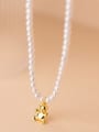 thumb 925 Sterling Silver Imitation Pearl Bear Vintage Necklace 1
