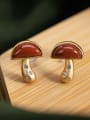 thumb 925 Sterling Silver Carnelian Mushroom Cute Stud Earring 0