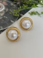 thumb 925 Sterling Silver Imitation Pearl Geometric Vintage Stud Earring(Single -Only One) 0