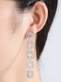 thumb Copper Cubic Zirconia long Hollow Square Luxury Threader Earring 1