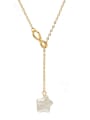 thumb Brass Freshwater Pearl Tassel Minimalist Lariat Necklace 0