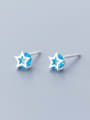 thumb 925 Sterling Silver Cubic Zirconia Blue Star Minimalist Stud Earring 1
