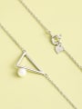 thumb 925 Sterling Silver Imitation Pearl White Triangle Minimalist Long Strand Necklace 1