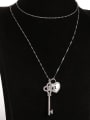 thumb Brass Cubic Zirconia White Key Trend Long Strand Necklace 1